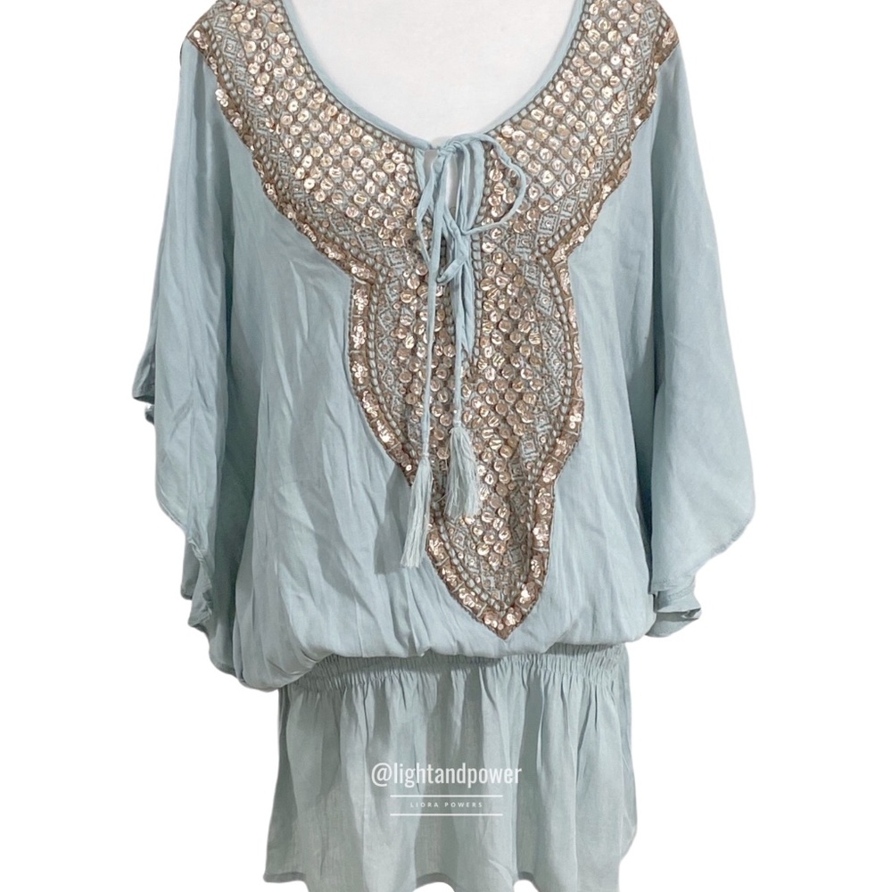 Vintage Miss June Paris Aqua Sequin Dress S/M EUC